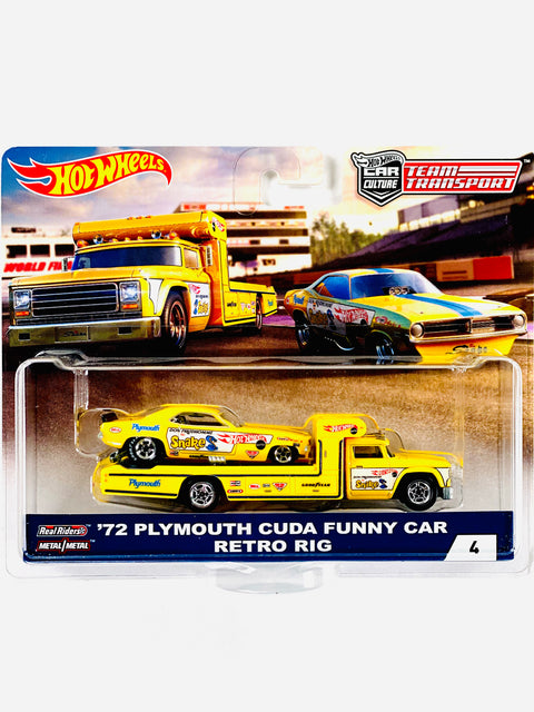 Hot Wheels 2018 Team Transport '72 Plymouth Cuda Funny Car Retro Rig #4 - Damaged Card