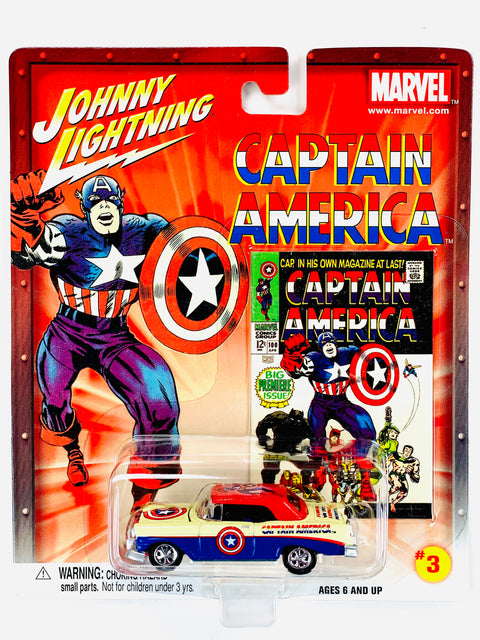 Johnny Lightning Playing Mantis Marvel Comics Captain America '56 Chevy Convertible - Damaged Card/Blister