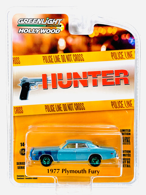 Greenlight Hollywood Hunter 1977 Plymouth Fury Chase - Damaged Card/Blister