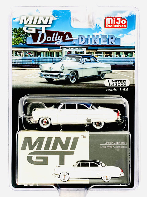 Mini GT Mijo Exclusive Lincoln Capri 1954 Arctic White Atlantic Blue #631