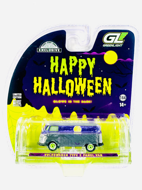 Greenlight Hobby Exclusive 2025 Halloween Spooky Night Volkswagen Type 2 Panel Van w/ Glow in the Dark Raw Chase