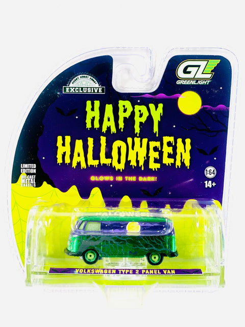Greenlight Hobby Exclusive 2025 Halloween Spooky Night Volkswagen Type 2 Panel Van w/ Glow in the Dark Chrome Chase