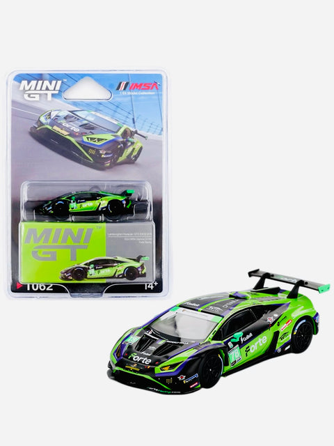 Mini GT Mijo Exclusive Lamborghini Huracán GT3 EVO2 #78 Forte Racing 2024 IMSA Daytona 24 Hrs #1062
