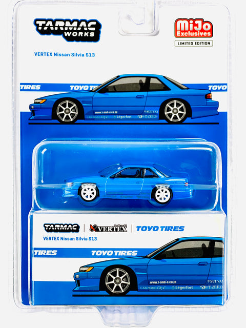 Tarmac Works Mijo Exclusives Global 64 Vertex Nissan Silvia S13 TOYO TIRES Blue Metallic