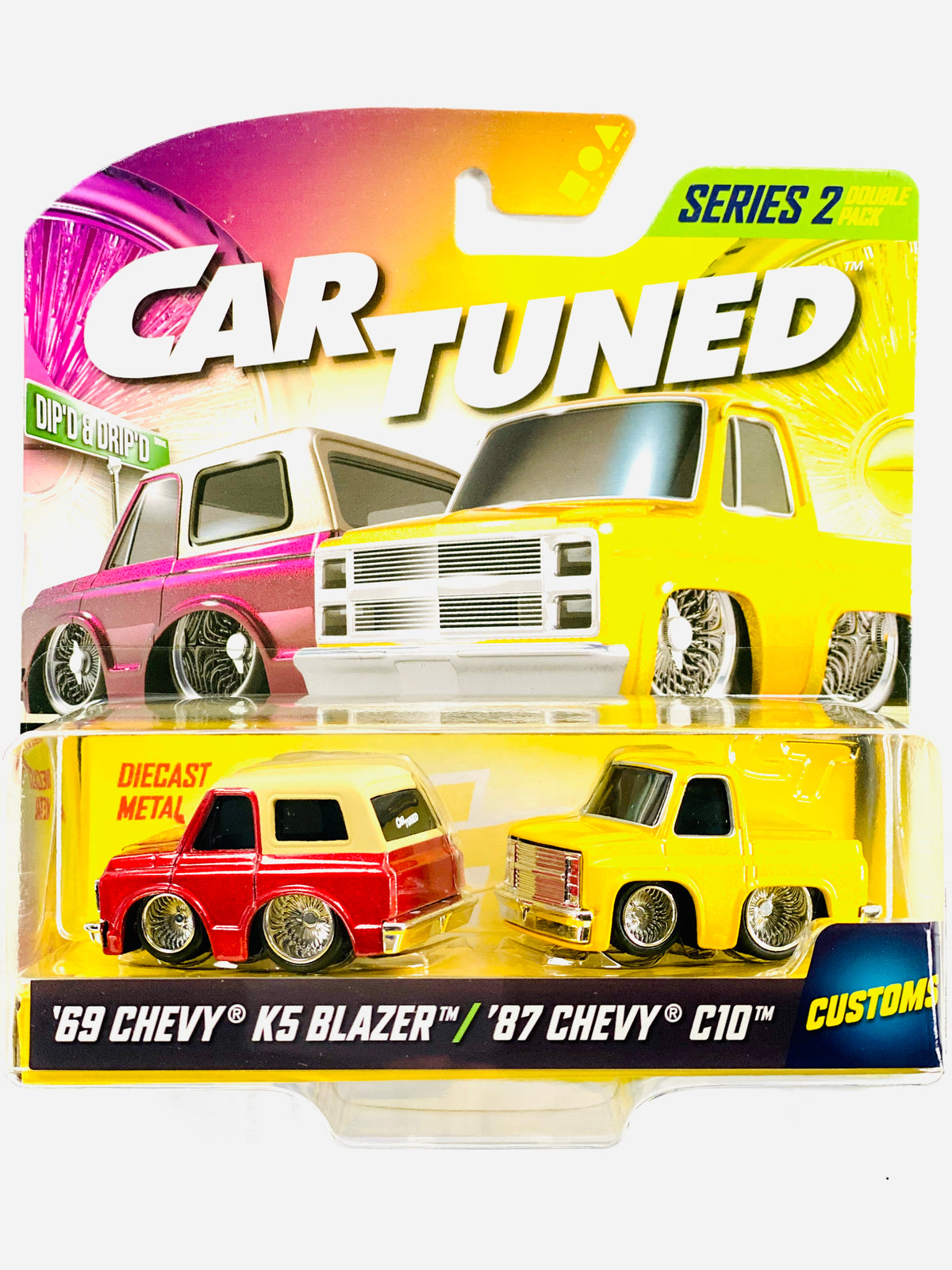Car Tuned Lowriders Series 2 1969 Chevrolet K5 Blazer Lowrider and 1987 Chevrolet C10 2 Pack