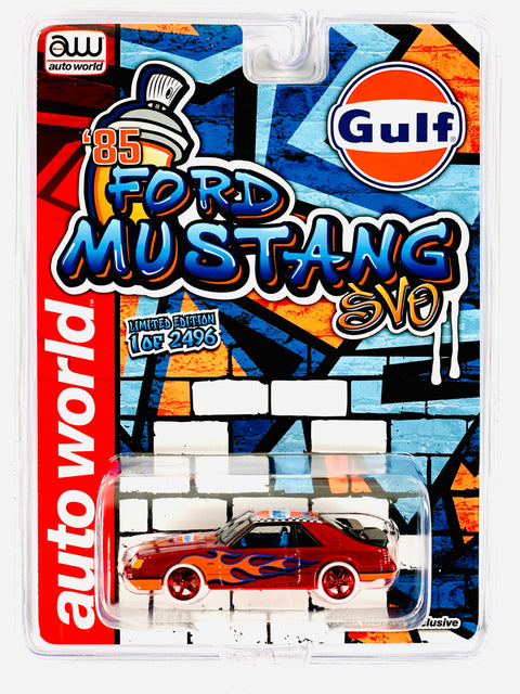 Auto World x JCar Diecast Exclusive Gulf 1985 Ford Mustang Chase