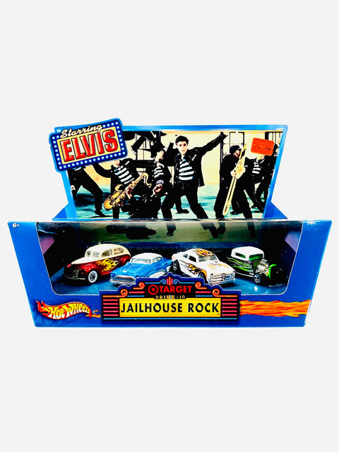 Hot Wheels Target Exclusive Starring Elvis Drive-In Jailhouse Rock (4-Car Set) - Damaged Box