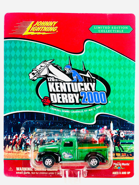 Johnny Lightning Playing Mantis 2000 126th Kentucky Derby '40 Ford Pickup Truck Green & Black - Damaged Card/Blister
