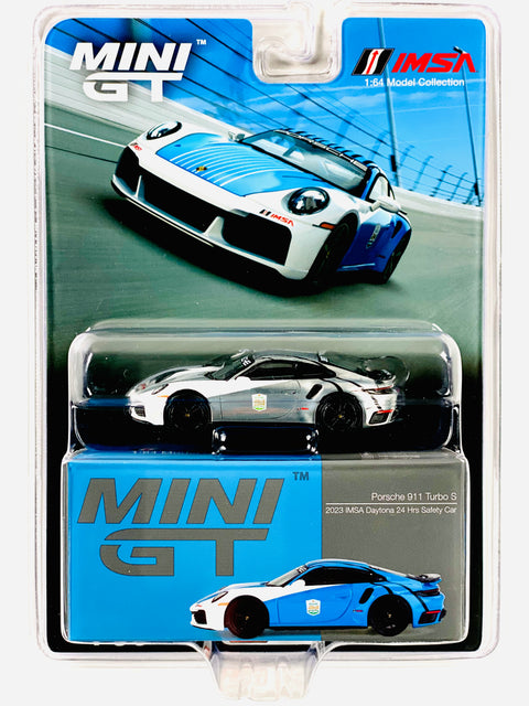 Mini GT Mijo Exclusive Porsche 911 Turbo S Safety Car 2023 IMSA Daytona 24 Hours Blue #735 Chase