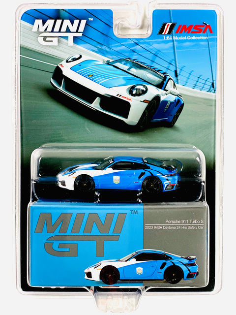 Mini GT Mijo Exclusive Porsche 911 Turbo S Safety Car 2023 IMSA Daytona 24 Hours Blue #735
