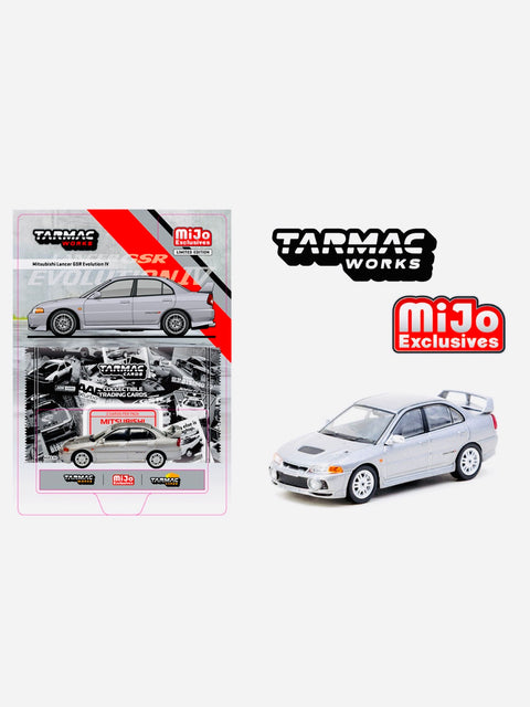 Tarmac Works Mijo Exclusive Mitsubishi Lancer GSR Evolution IV with Trading Cards Silver