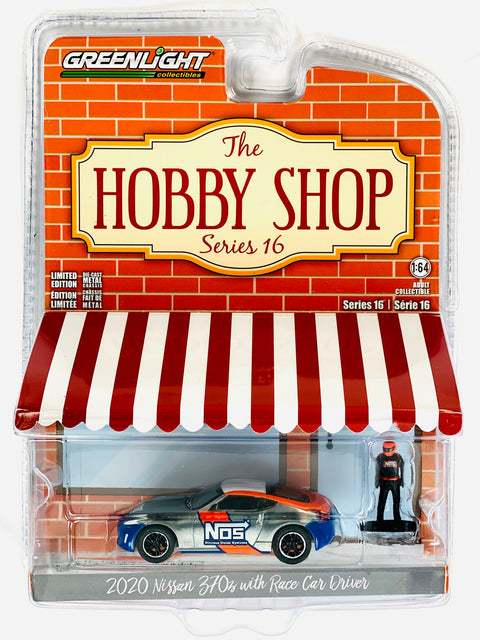 Greenlight The Hobby Shop Series 2020 Nissan 370z NOS with Race Car Driver Raw Chase