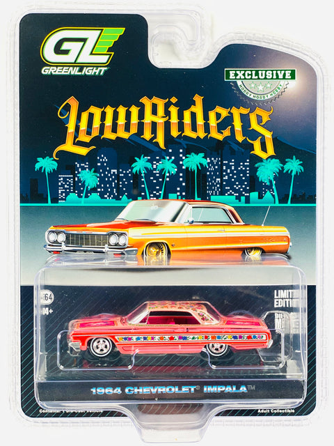 Greenlight Hobby Exclusive Lowriders 1964 Chevrolet Impala Lowrider Pink With Roses