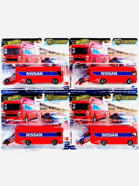 Hot Wheels 2024 Team Transport Case D Euro Hauler & '94 Nissan 300 ZX GTS #73 Solid Pack (4 Cars)