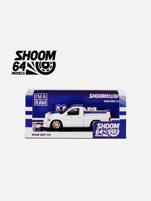Shoom64 2003 Dodge Ram SRT-10 Pickup White w/ Blue Racing Stripes Truck