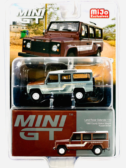 Mini GT Mijo Exclusive Land Rover Defender 110 1985 County Station Wagon Russet Brown #734 Chase