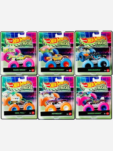 Hot Wheels 2026 Monster Truck Glow in the Dark Factory Sealed Case G (6 Cars)
