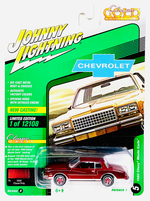 Johnny Lightning Classic Gold 1980 Chevy Monte Carlo Claret Poly - Damaged Card