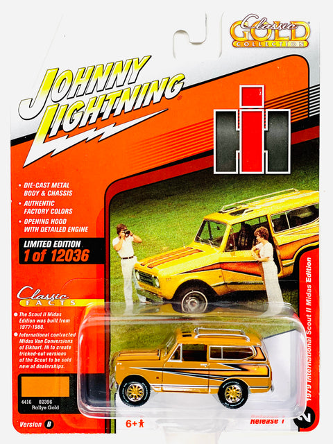 Johnny Lightning Classic Gold 1979 International Scout II Midas Edition Rallye Gold - Damaged Card