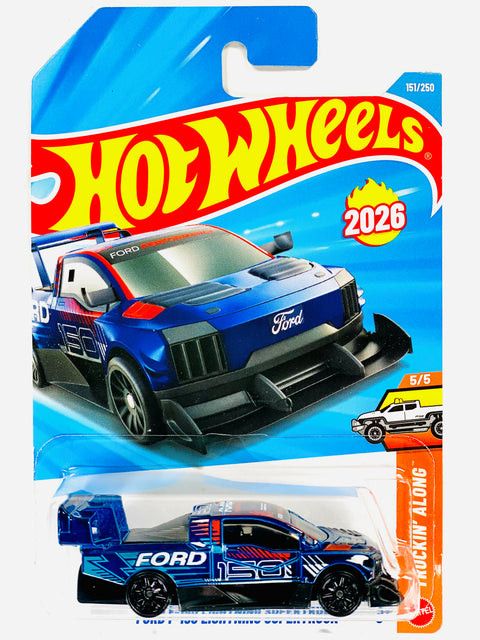 Hot Wheels Truckin' Along Ford F-150 Lightning Supertruck Blue (151/250) - Damaged Card