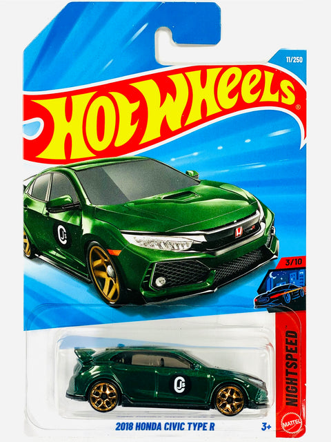 Hot Wheels Exoticars Nightspeed 2018 Honda Civic Type R Green (11/250) - Damaged Card