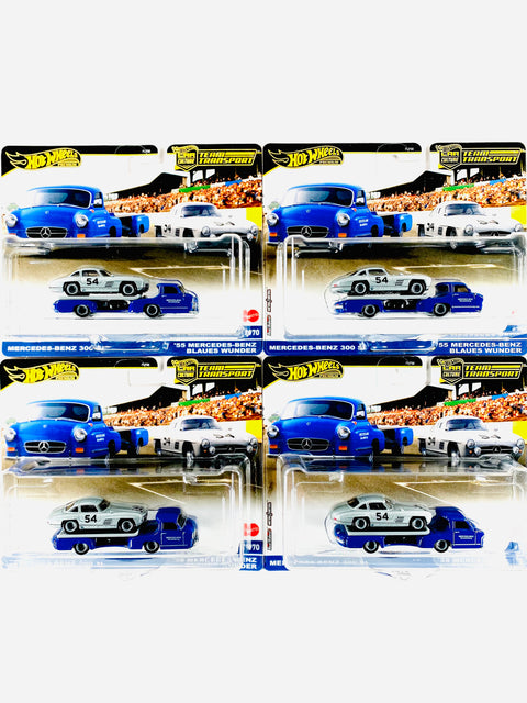 Hot Wheels 2024 Team Transport Mercedes-Benz 300 SL & '55 Mercedes-Benz Blaues Wuder #70 Solid Pack (4 Cars)