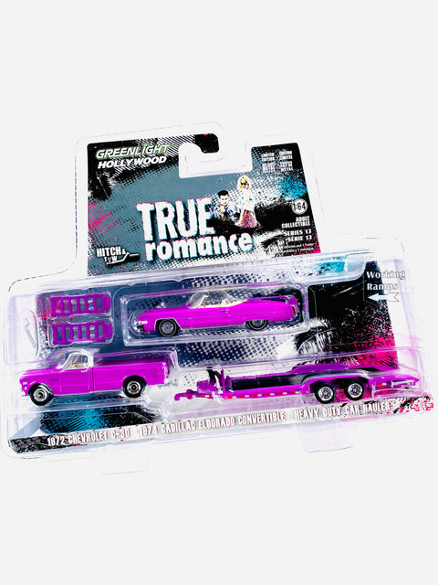 Greenlight Hollywood Hitch & Tow True Romance 1972 Chevrolet C-30 & 1974 Cadillac Eldorado Convertible W/ Heavy Duty Car Hauler