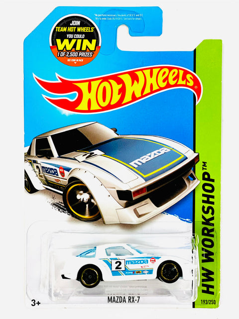 Hot Wheels HW Workshop Mazda RX7 White w/ Blue (21/250) - Damaged Card