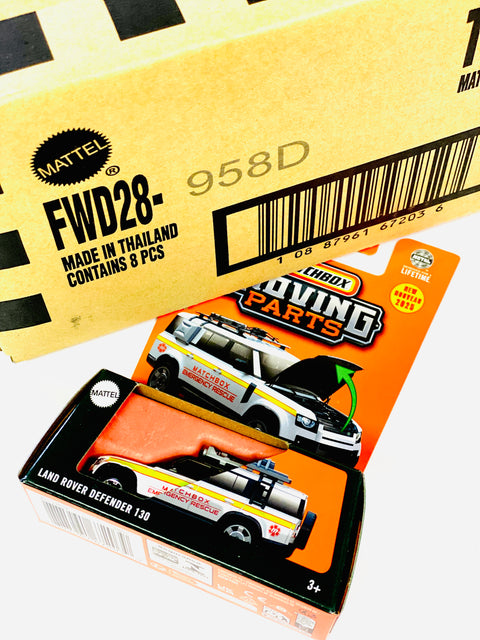 Matchbox 2025 Moving Parts Case D MBX Emergency Rescue Land Rover Defender 130 Solid Pack (8 Cars)