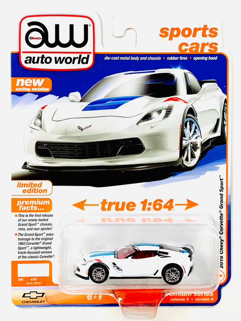 Auto World Sports Car 2018 Chevy Corvette Grand Sport Arctic White - Damaged Card