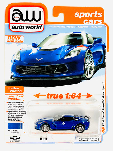 Auto World Sports Cars 2018 Chevy Corvette Grand Sport Admiral Blue