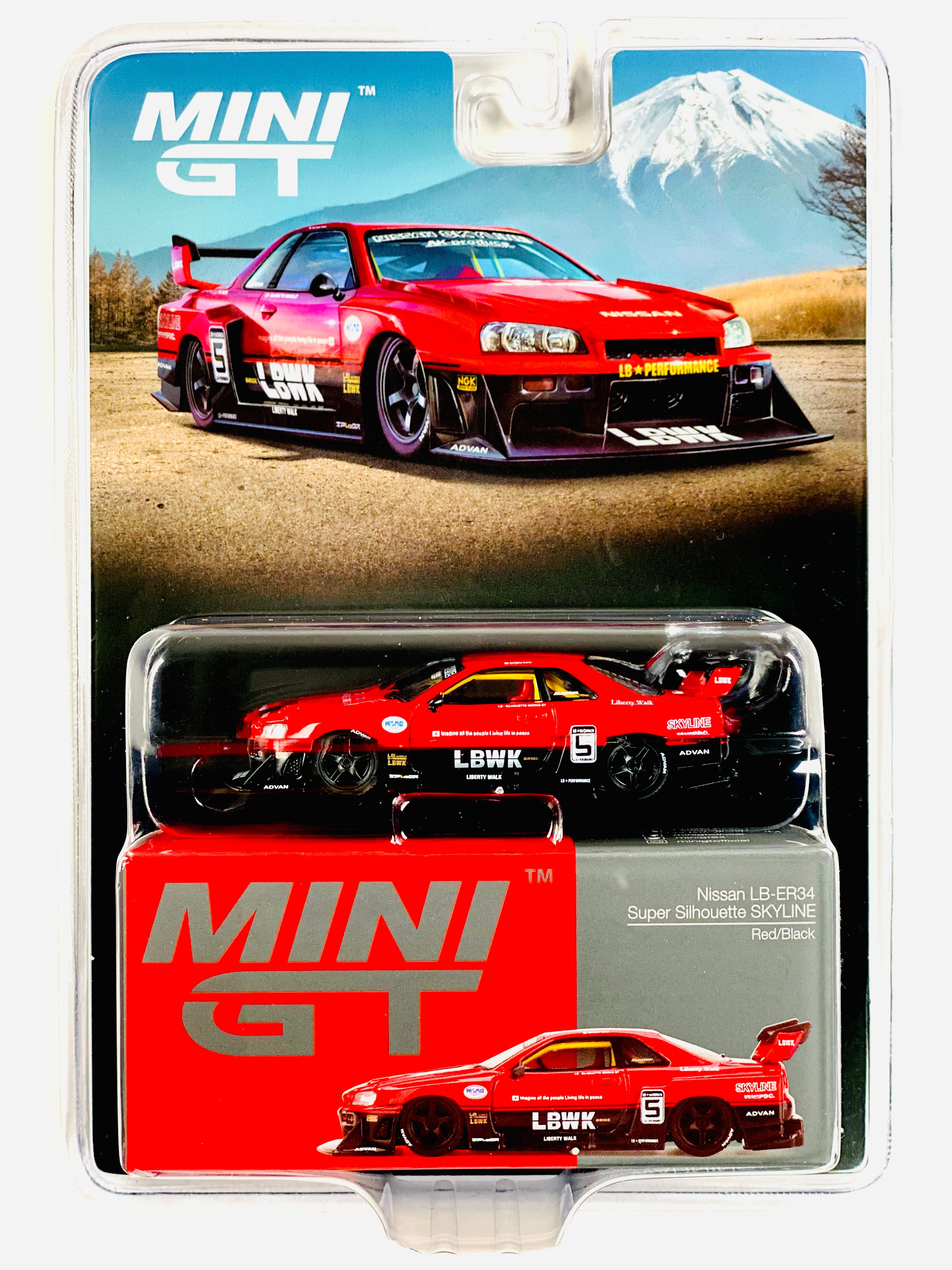 Mini GT Mijo Exclusive Nissan LB-ER34 Super Silhouette Skyline Red