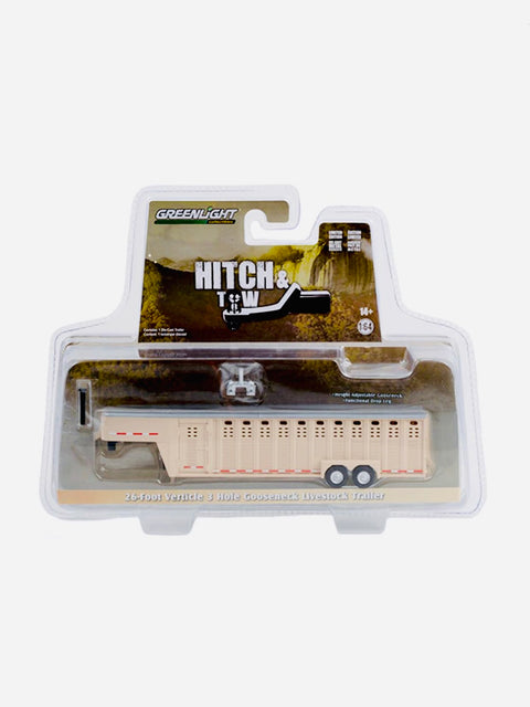 Greenlight Hitch & Tow 26 Foot Vertical 3 Hole Gooseneck Livestock Trailer in Beige
