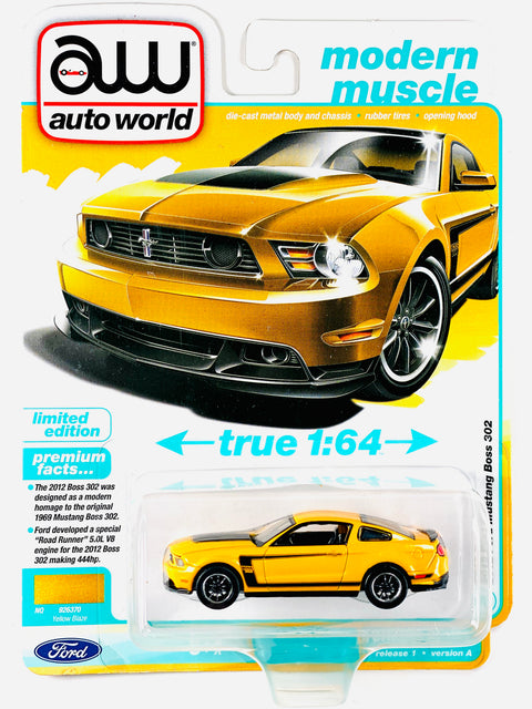 Auto World Modern Muscle 2012 Ford Mustang Boss 302 Yellow Blaze