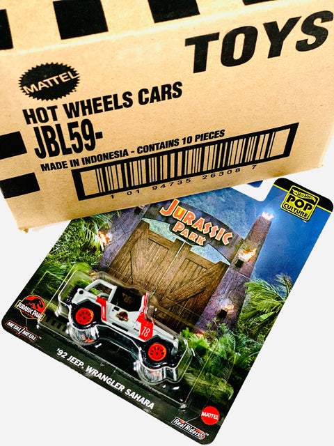 Hot Wheels 2025 Pop Culture Jurassic Park '92 Jeep Wrangler Sahara Factory Sealed Solid Pack (10 Cars) - Damaged Box