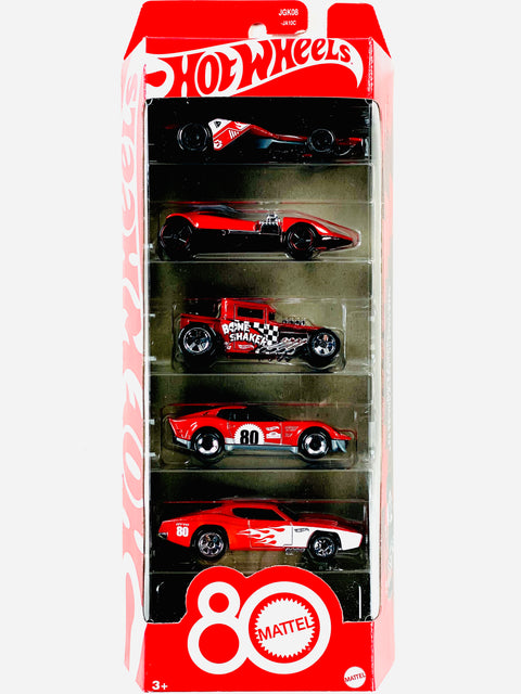 Hot Wheels 80th Anniversary 5-Pack Ruby Red Collection - Damaged Box