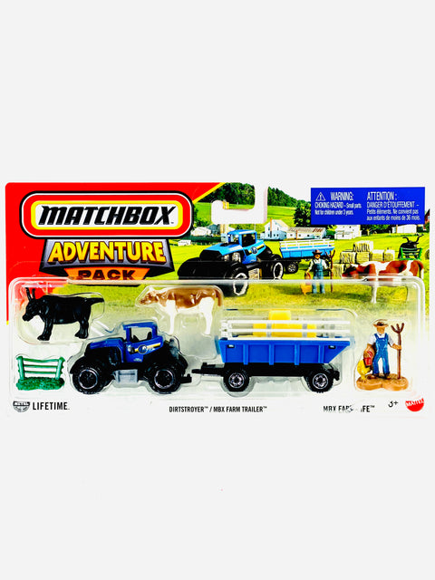 Matchbox 2025 Hitch & Haul Adventure Pack Case M Dirtstroyer W/ MBX Farm Trailer & MBX Farm Life