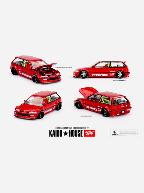 Mini GT x Kaido House Collab Factory Sealed Honda Civic (EF) Kaido Works V2- M Red #156