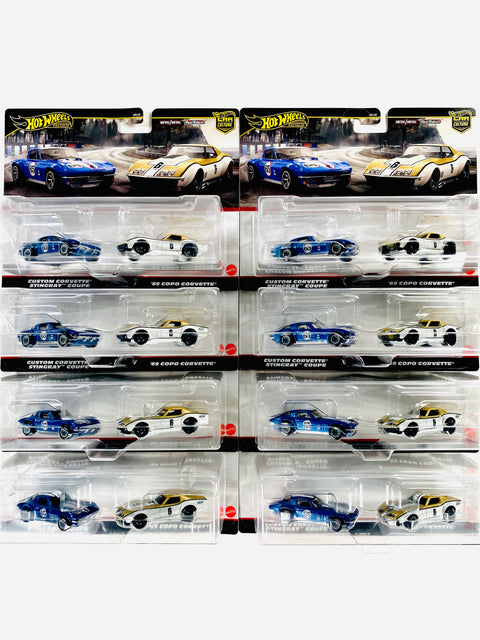 Hot Wheels 2024 Target Exclusive 2 Pack Custom Corvette Stingray Coupe & '69 Copo Corvette Solid Pack (8 Pieces) - Damaged