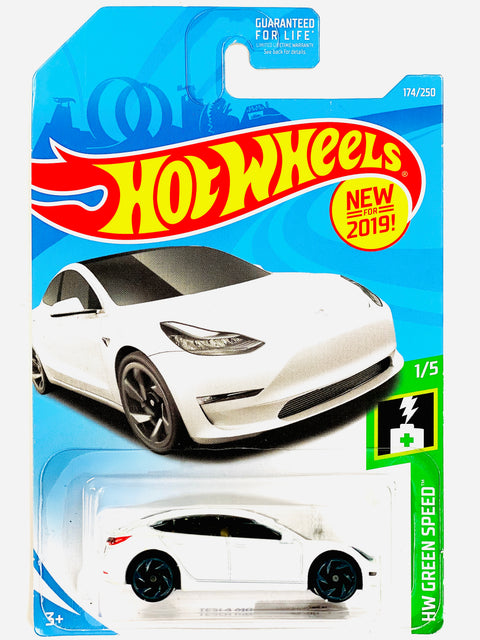 Hot Wheels 2019 HW Green Speed Tesla Model 3 - Damaged Card