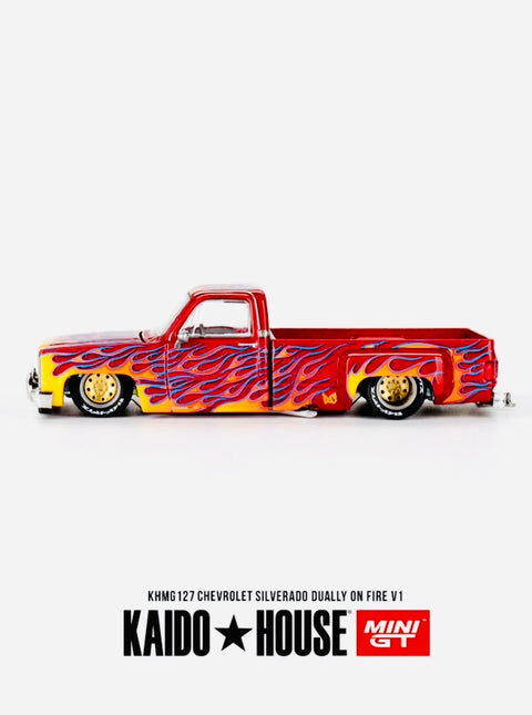 Mini GT x Kaido House Collab Chevrolet Silverado Dually on Fire V1 #127