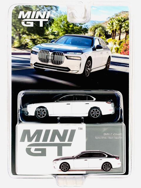 Mini GT Mijo Exclusives BMW i7 xDrive60 Alpine White & Black Sapphire #959