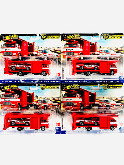 Hot Wheels 2025 Team Transport '73 Plymouth Duster & Second Story Lorry #82 Solid Pack (4 Cars)