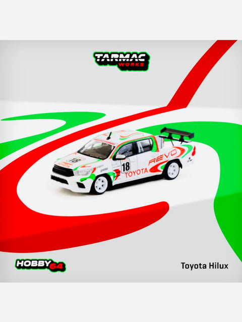 Tarmac Works Hobby 64 Toyota Hilux Racing #18 White W/ Graphics
