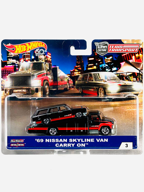 Hot Wheels 2018 Team Transport '69 Nissan Skyline Van & Carry On #3 - Damaged Card