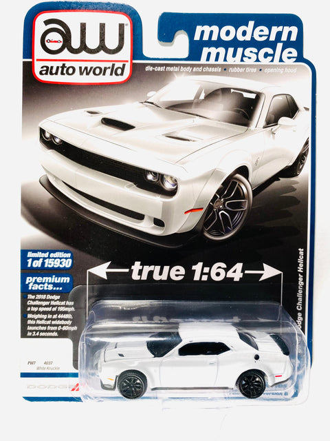 Auto World Modern Muscle 2018 Dodge Challenger Hellcat White Knuckle - Damaged Card