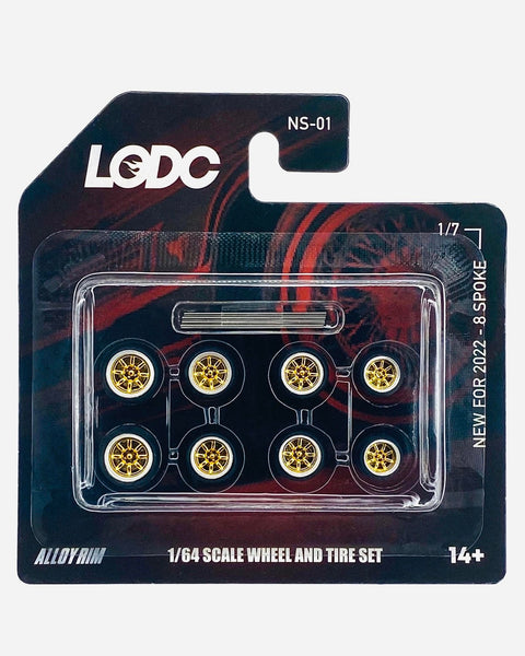 LODC Series 2 Alloy 8 Spoke Rims Wheels & Tire Set W/ Axles NS-01 (1/7) - 2 (8mm), 4 (10mm), 2 (12mm)